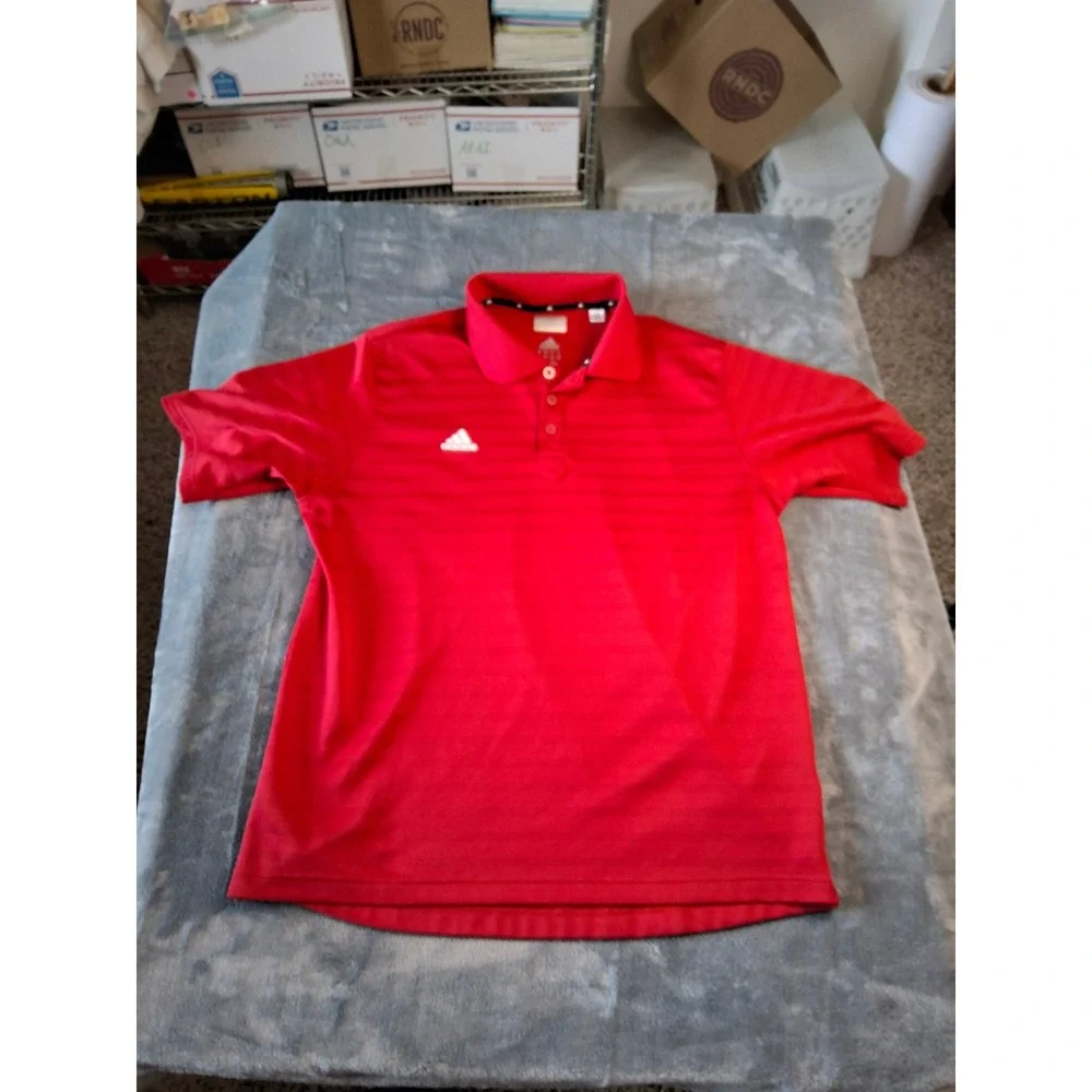 Adidas Mens Red Striped‎ Short Sleeve Polo Shirt Large O26176 Athletic Golf